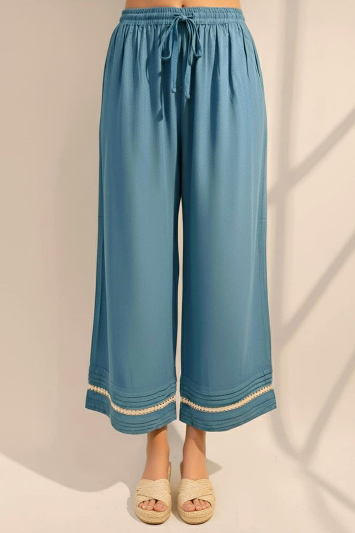 Blue Solid Tencel Twill Palazzo