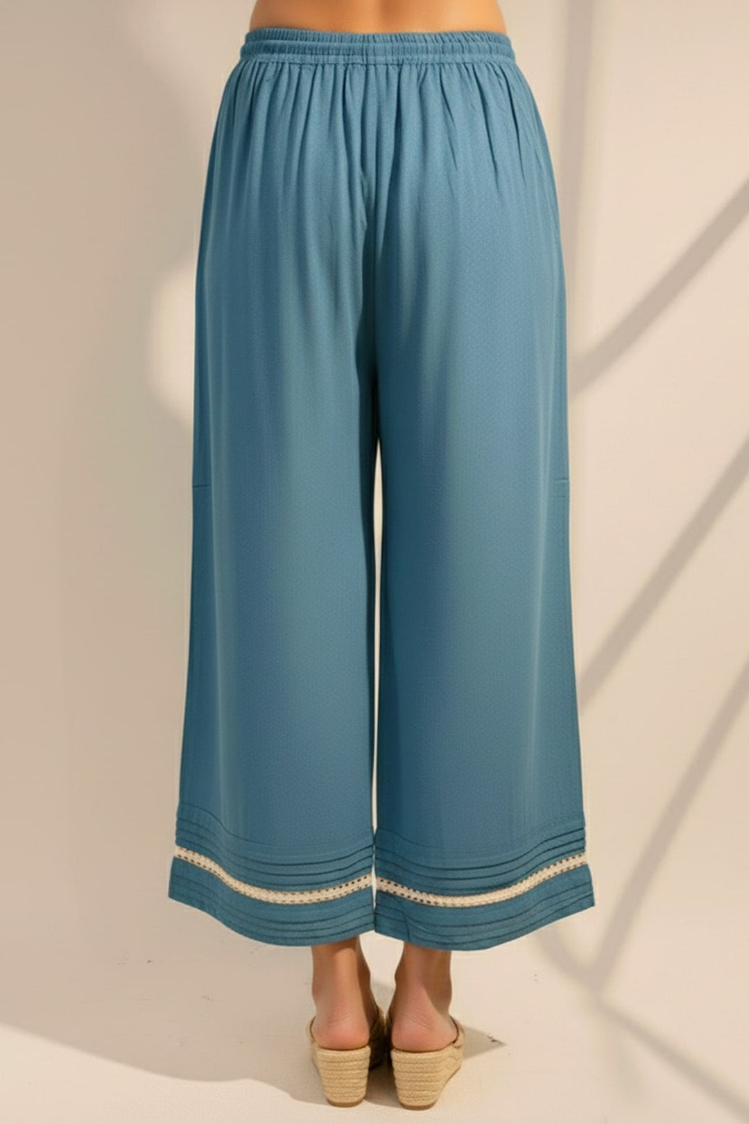 Blue Solid Tencel Twill Palazzo