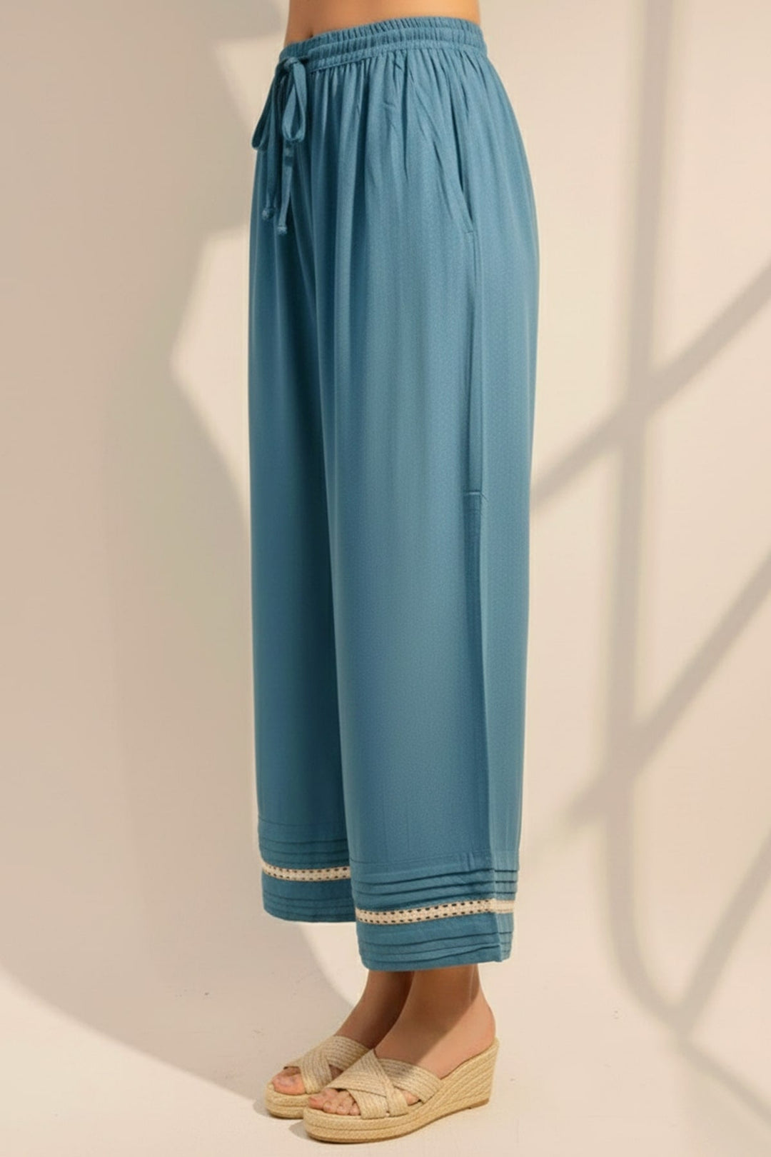 Blue Solid Tencel Twill Palazzo