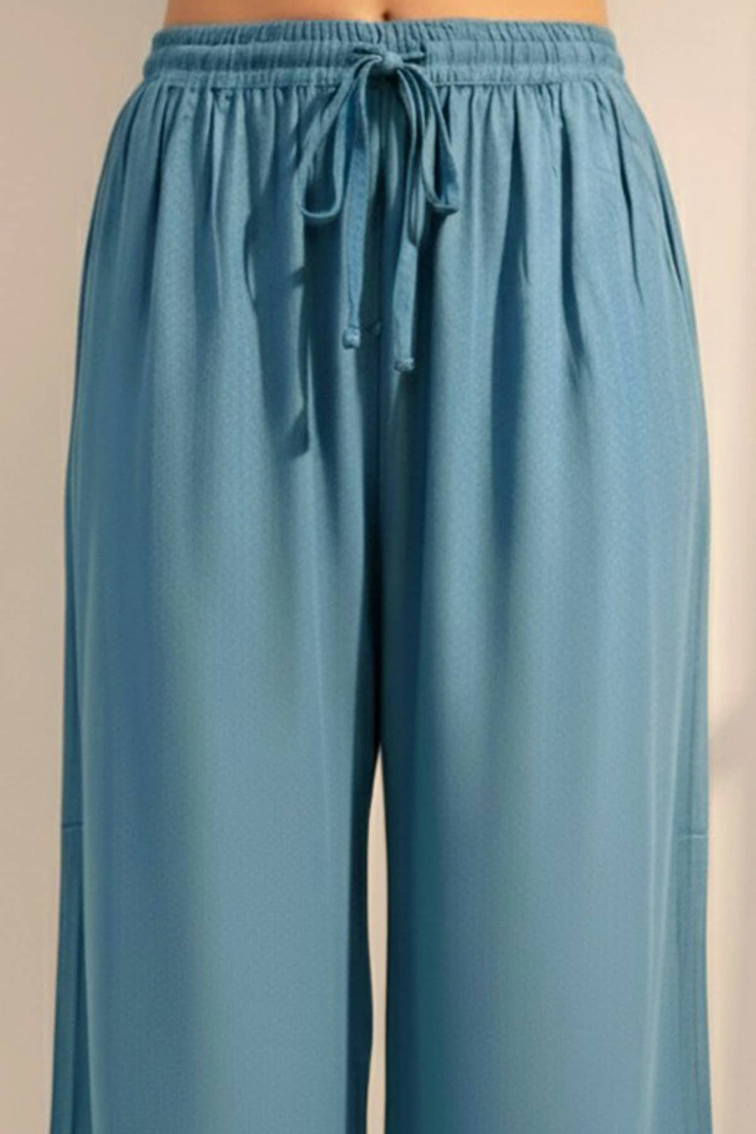 Blue Solid Tencel Twill Palazzo