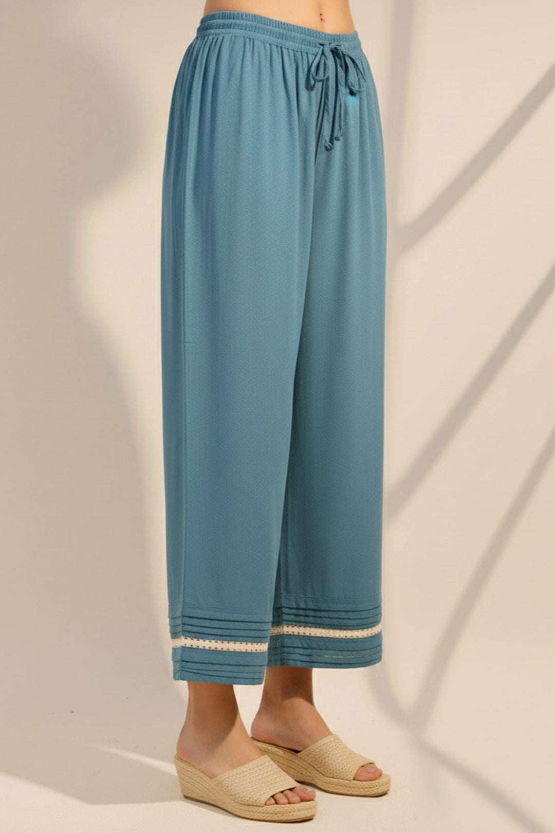 Blue Solid Tencel Twill Palazzo