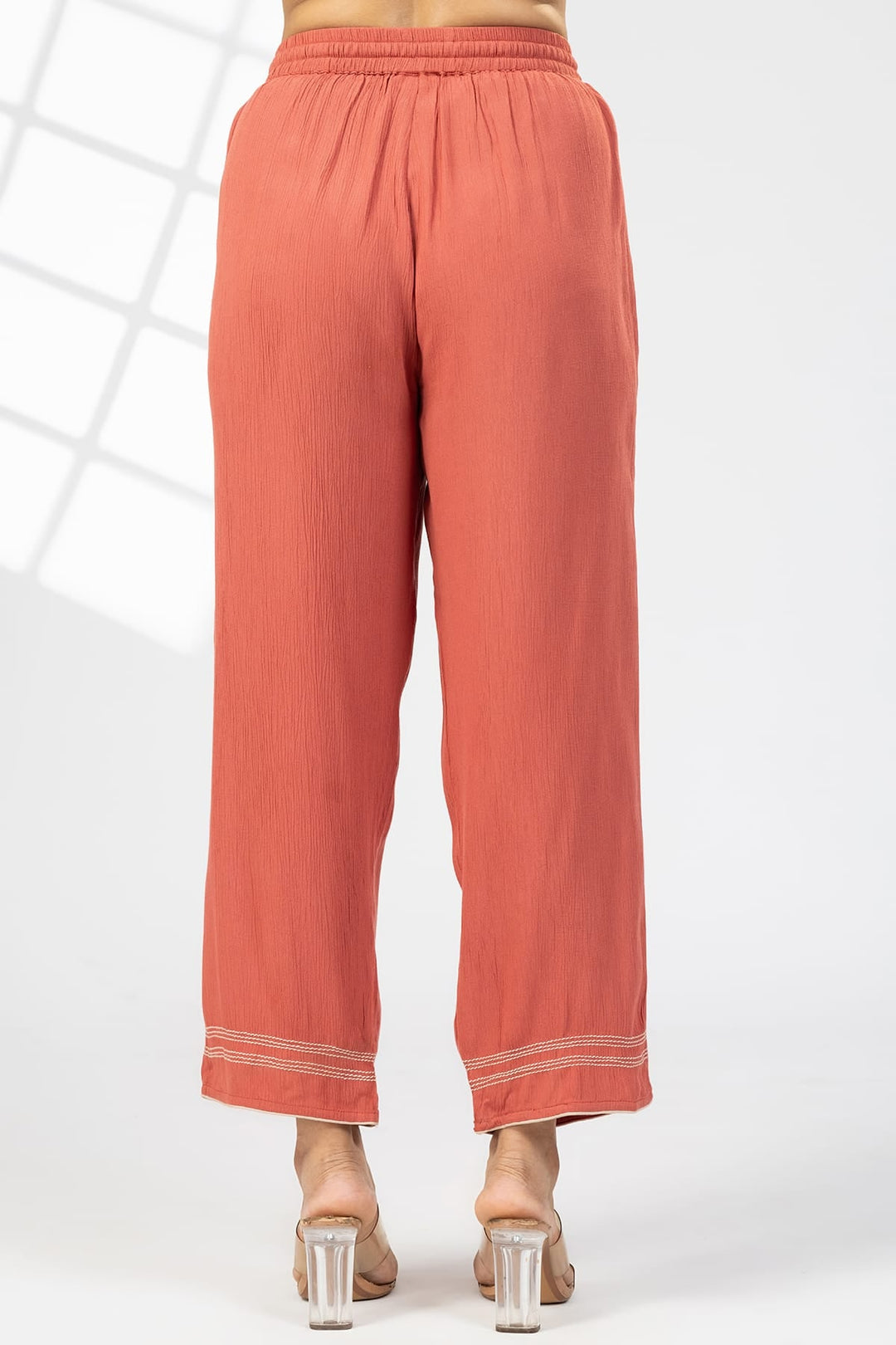 Rust Solid Rayon Crepe Palazzo