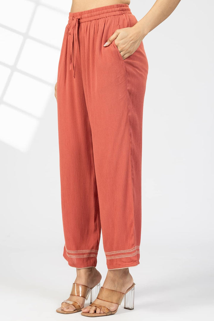 Rust Solid Rayon Crepe Palazzo