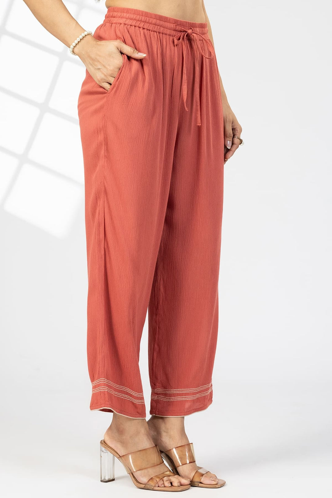 Rust Solid Rayon Crepe Palazzo