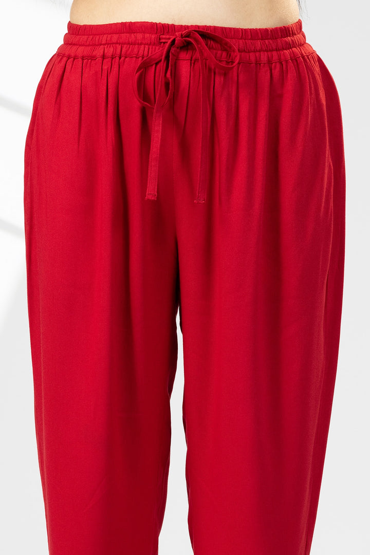 Red Solid Tencel Twill Palazzo