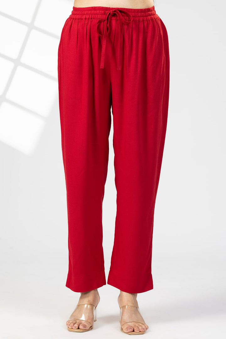 Red Solid Tencel Twill Palazzo