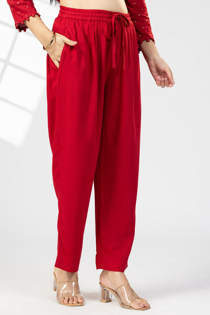 Red Solid Tencel Twill Palazzo