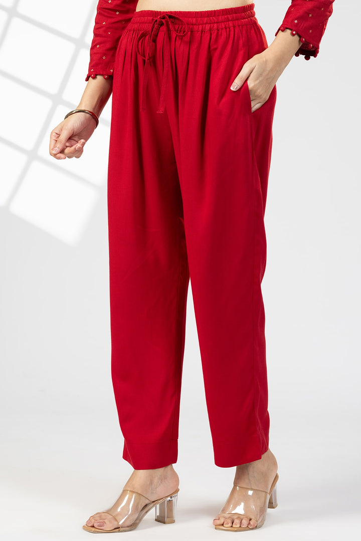 Red Solid Tencel Twill Palazzo