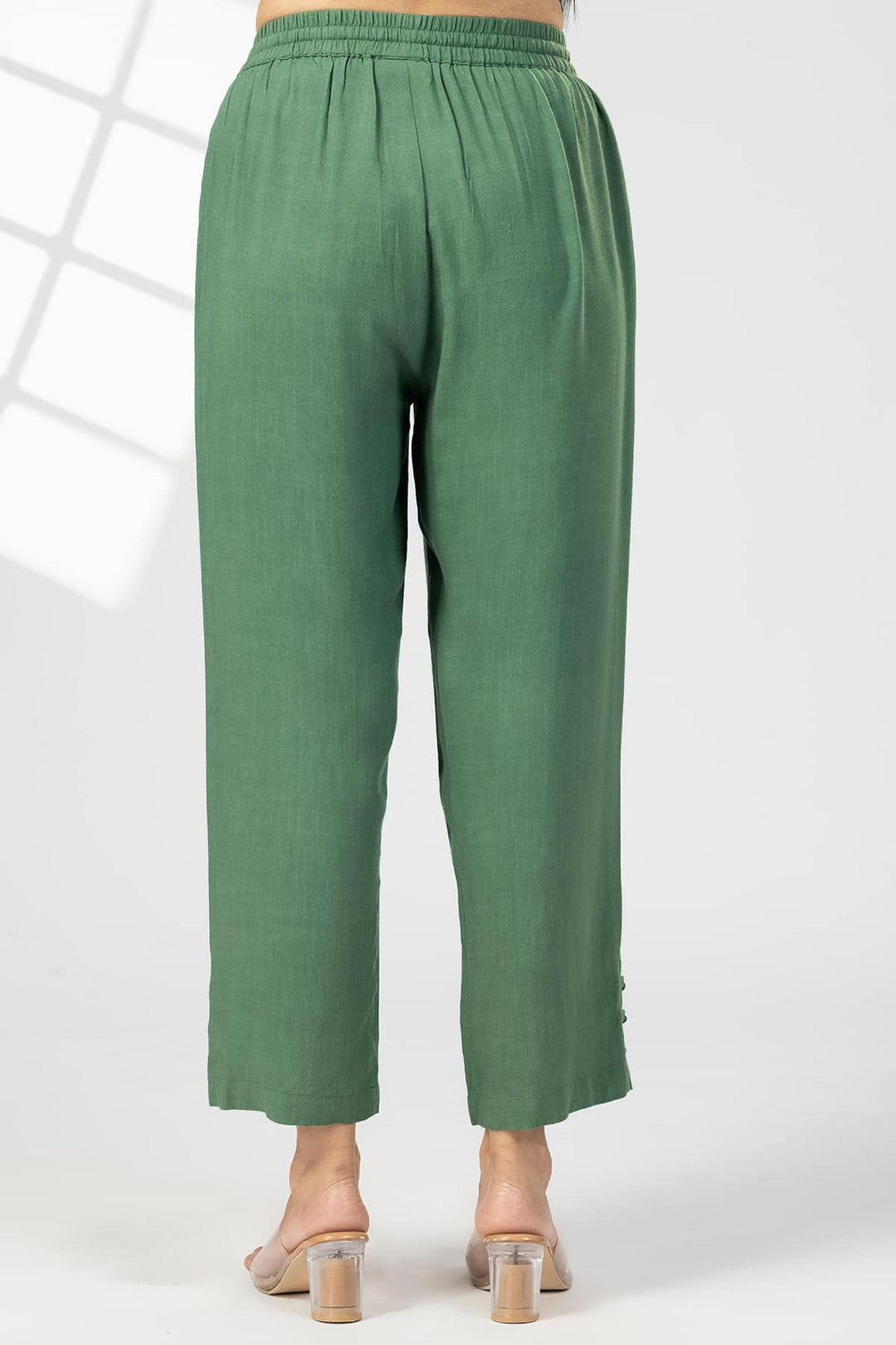 Green Solid Rayon Slub Palazzo