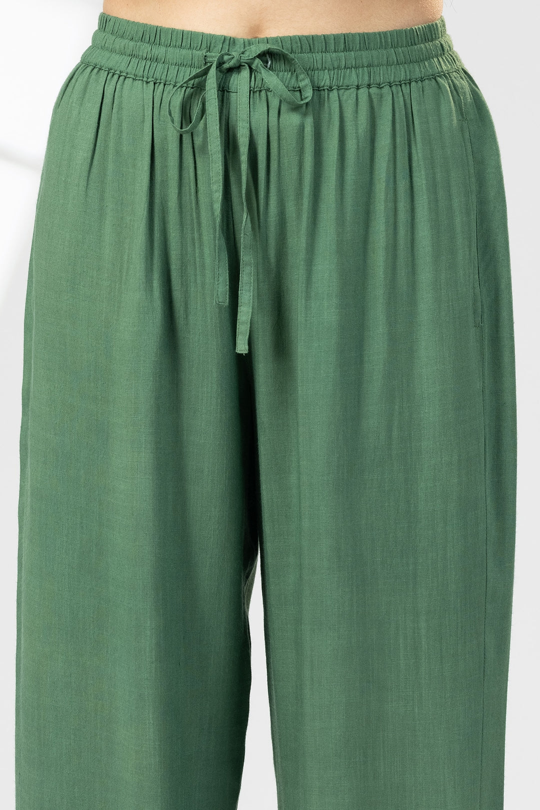 Green Solid Rayon Slub Palazzo
