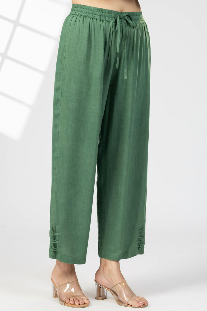 Green Solid Rayon Slub Palazzo