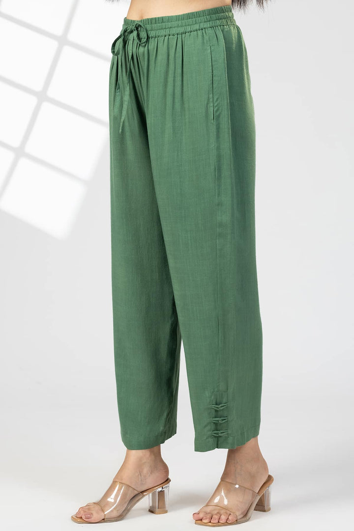 Green Solid Rayon Slub Palazzo