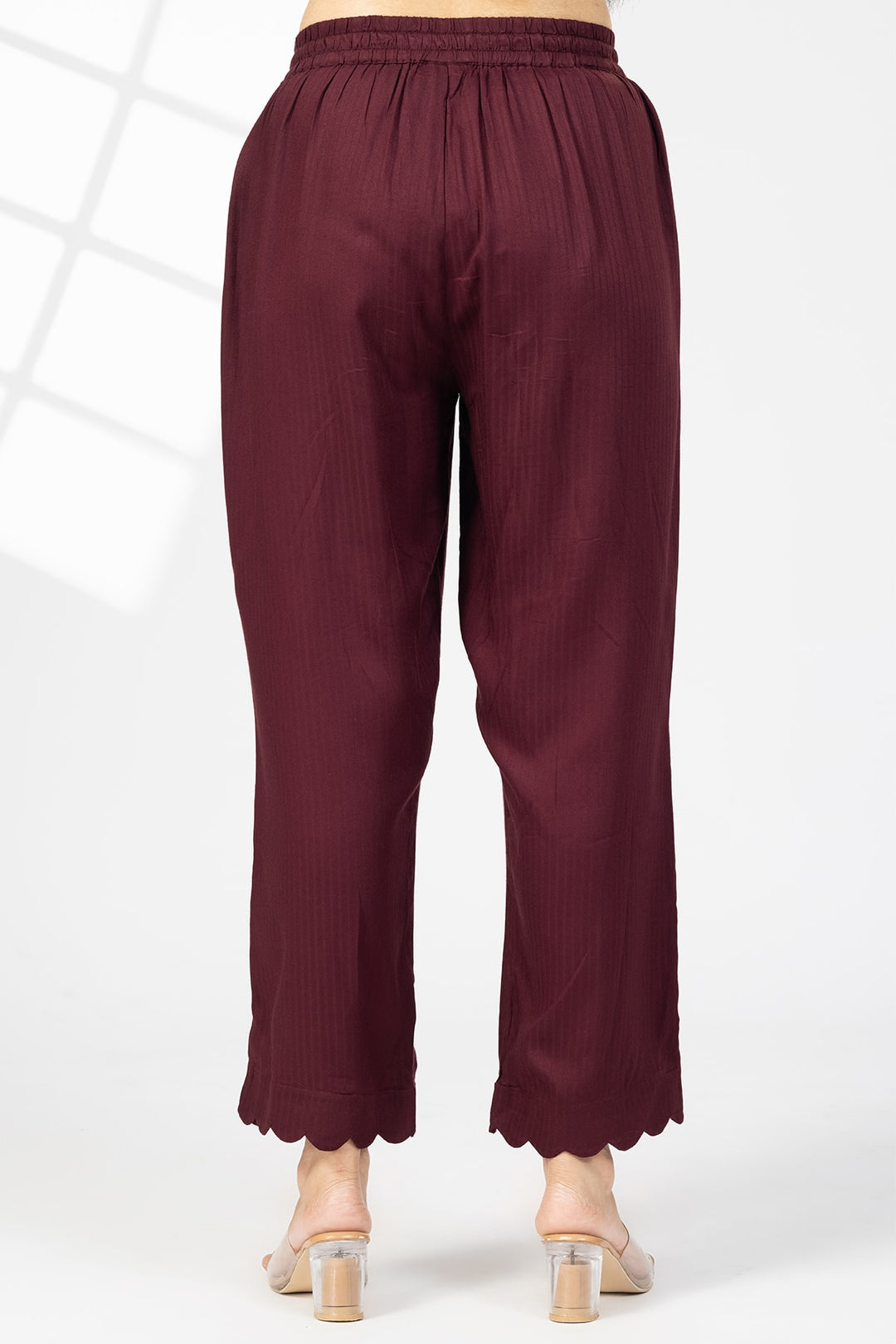 Plum Striped Viscose Dobby Palazzo