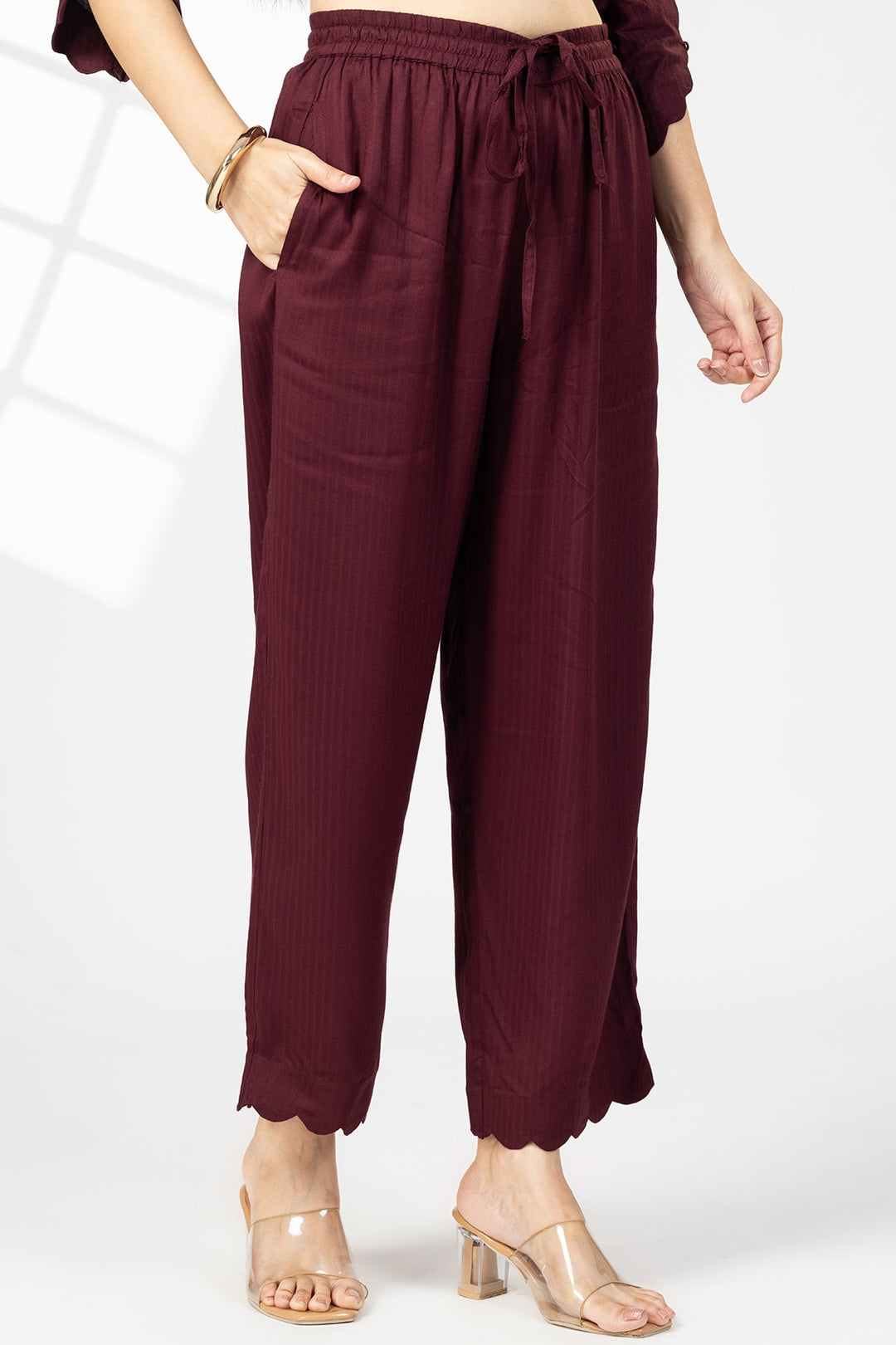 Plum Striped Viscose Dobby Palazzo