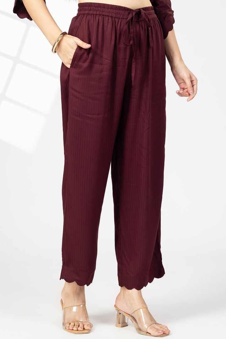 Plum Striped Viscose Dobby Palazzo