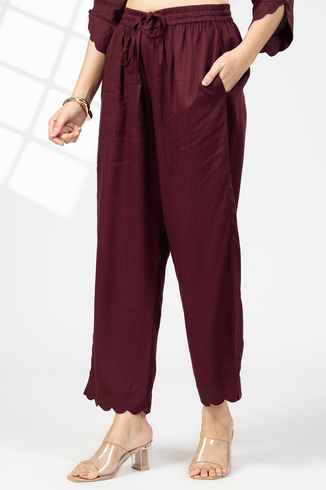 Plum Striped Viscose Dobby Palazzo