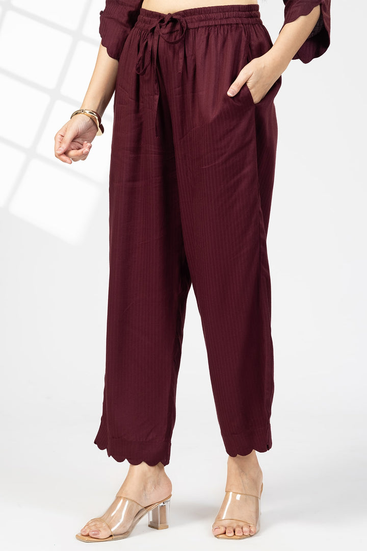 Plum Striped Viscose Dobby Palazzo