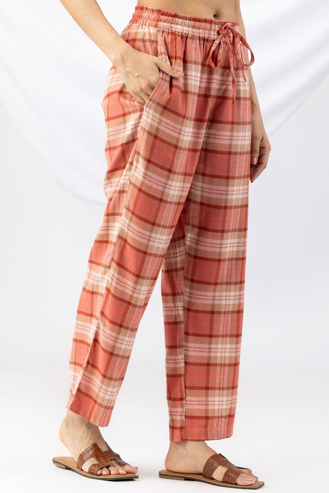 Checked Rust Brush Rayon Twill Winter Palazzo