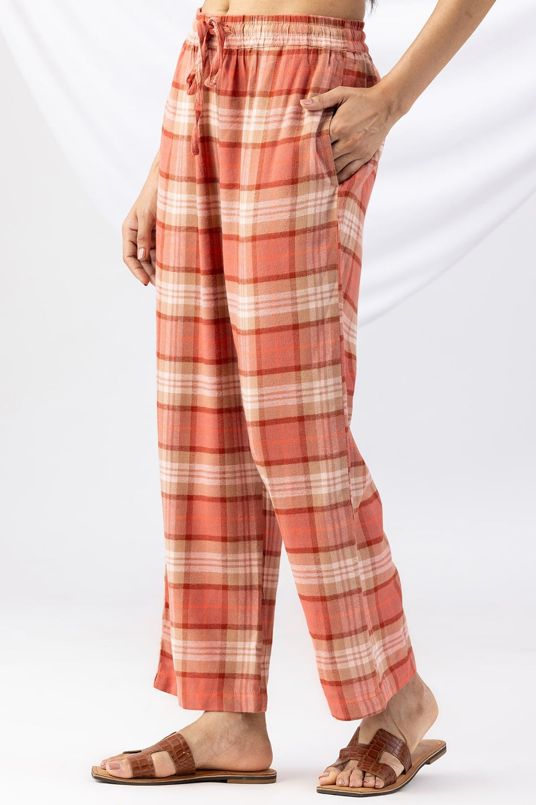 Checked Rust Brush Rayon Twill Winter Palazzo