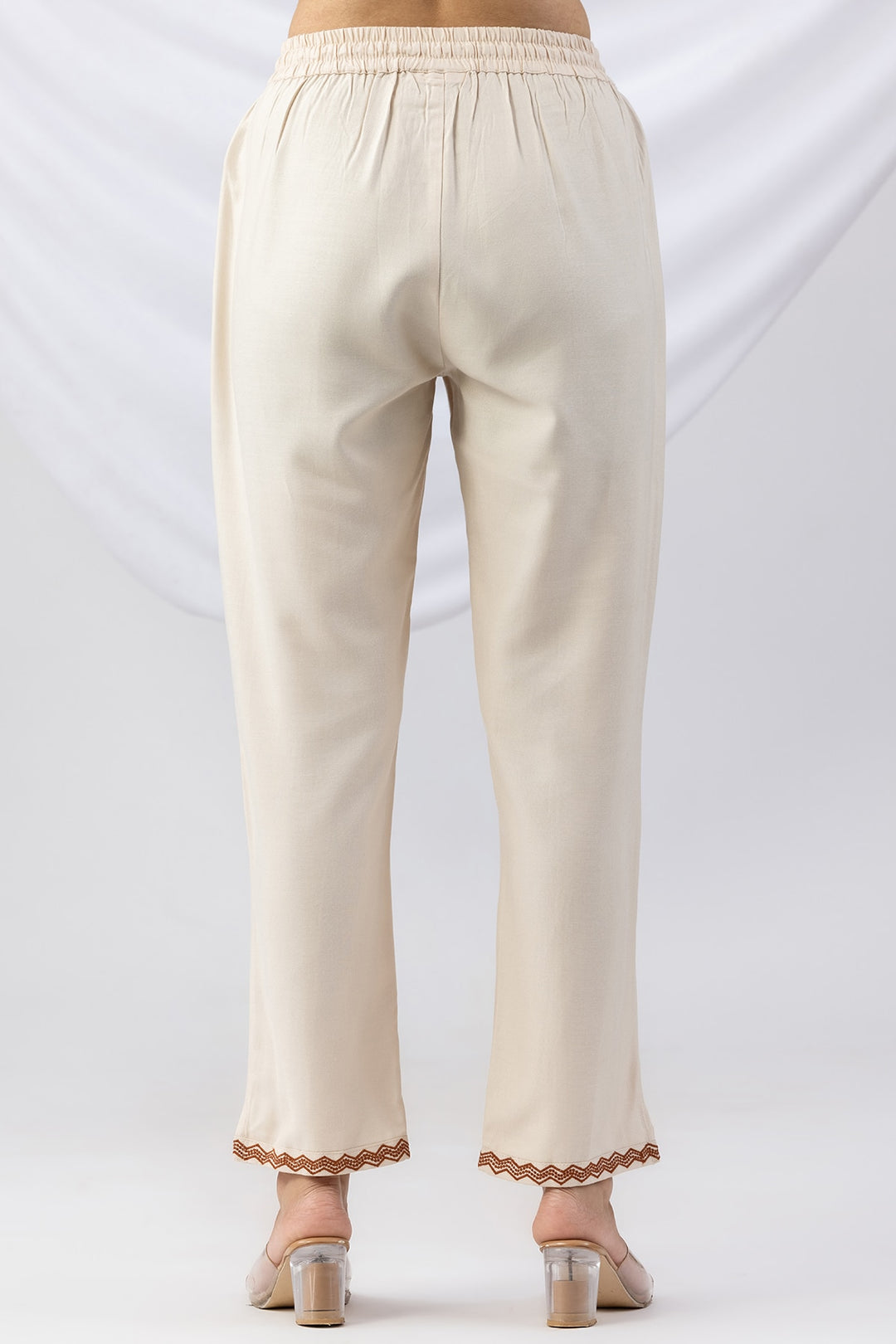 Embroidered Off White Tencel Twill Winter Palazzo