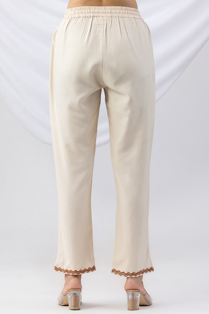 Embroidered Off White Tencel Twill Winter Palazzo
