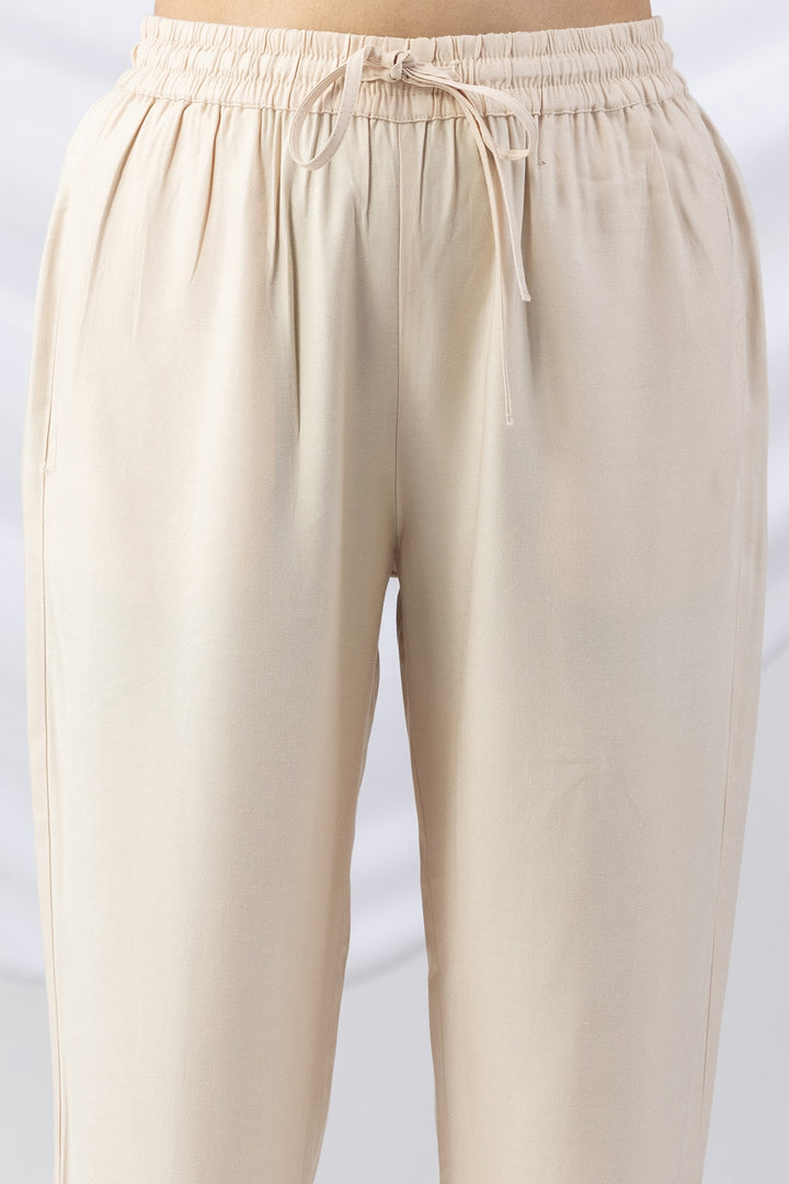 Embroidered Off White Tencel Twill Winter Palazzo