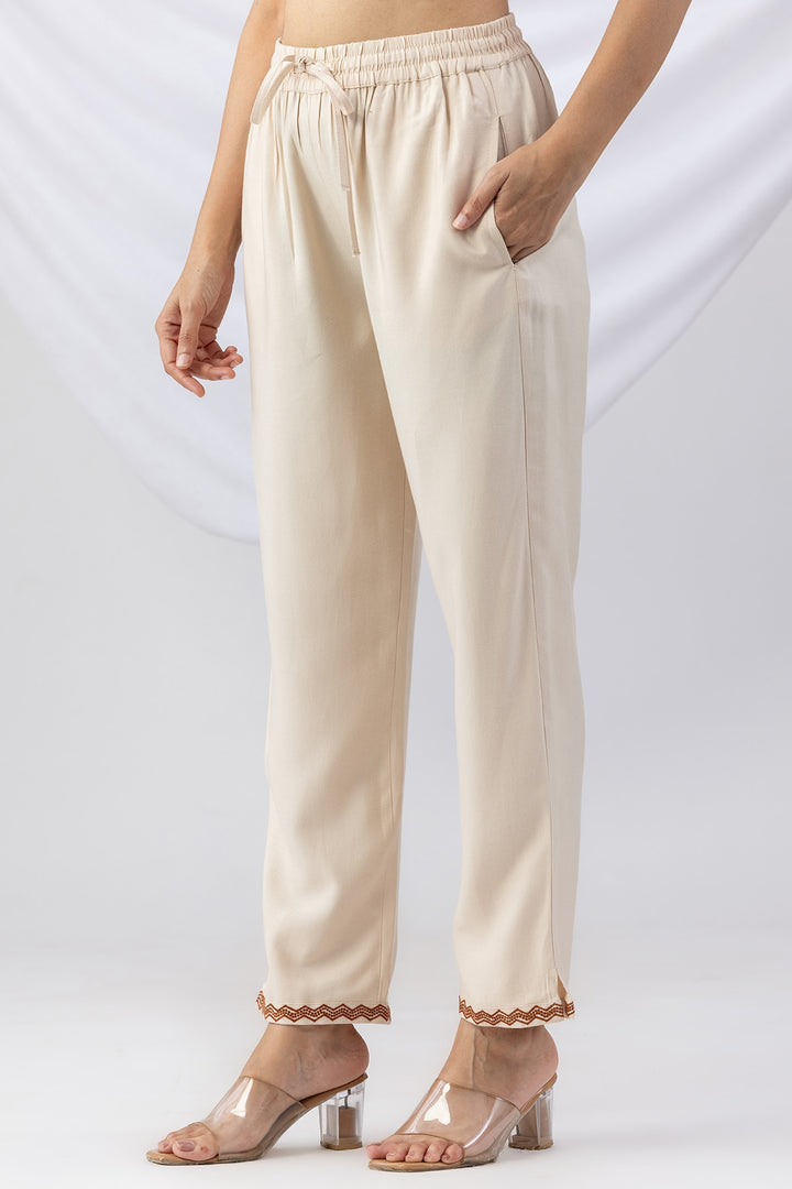 Embroidered Off White Tencel Twill Winter Palazzo