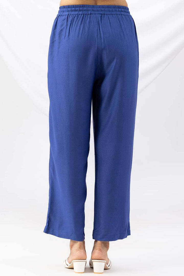 Blue Solid Viscose Twill Palazzo