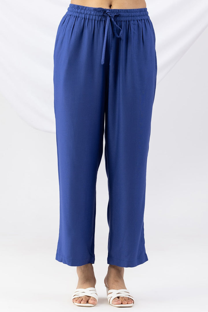 Blue Solid Viscose Twill Palazzo