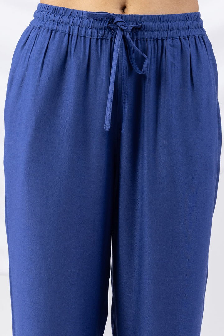 Blue Solid Viscose Twill Palazzo
