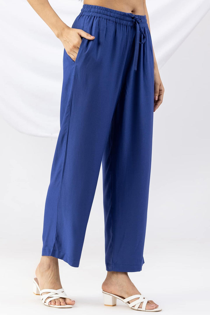 Blue Solid Viscose Twill Palazzo