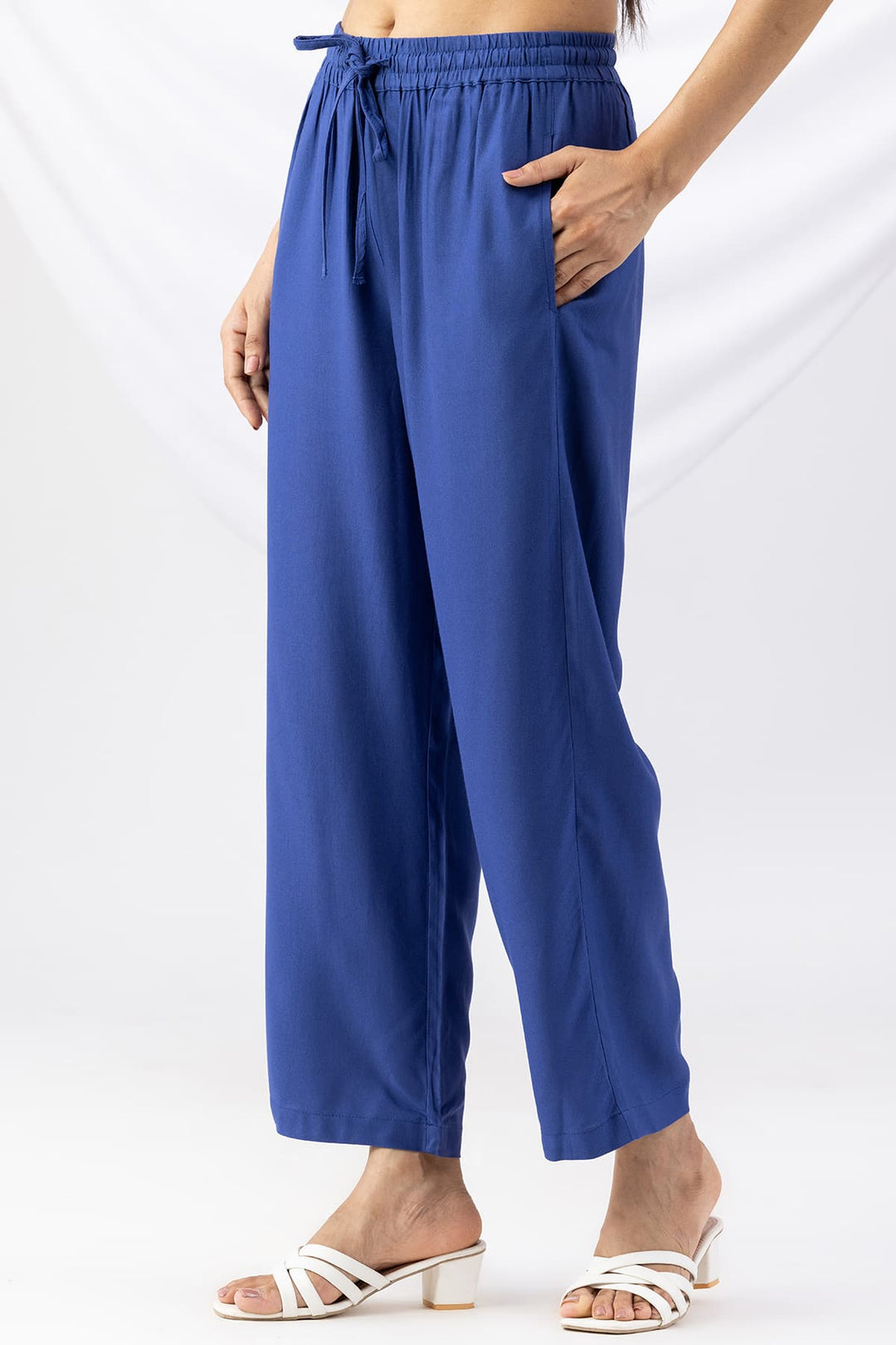 Blue Solid Viscose Twill Palazzo