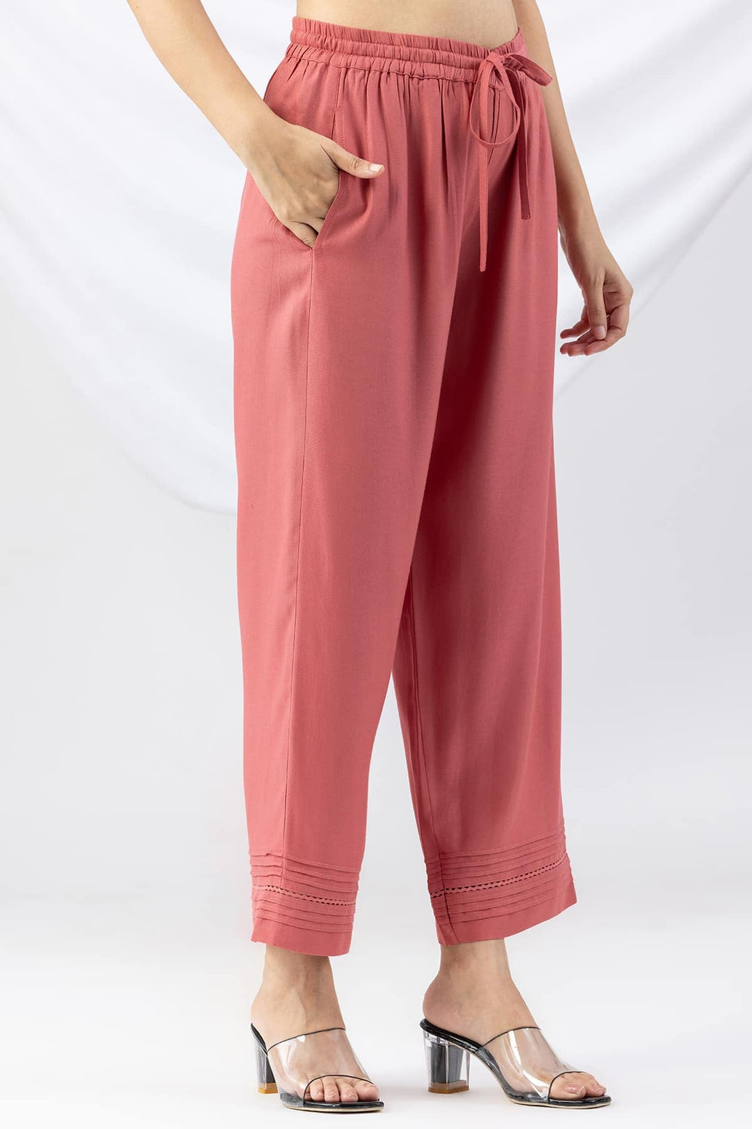 Pink Tencel Twill Regular Fit Palazzo