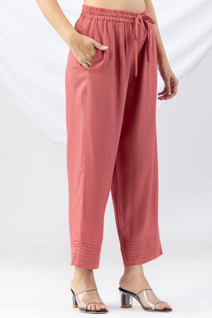 Pink Tencel Twill Regular Fit Palazzo