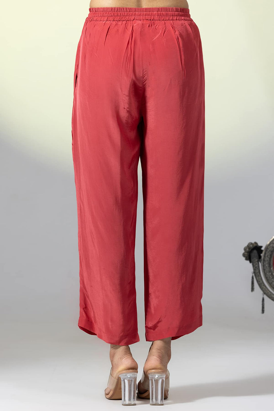 Solid Red Natural Crepe Ensemble Palazzo