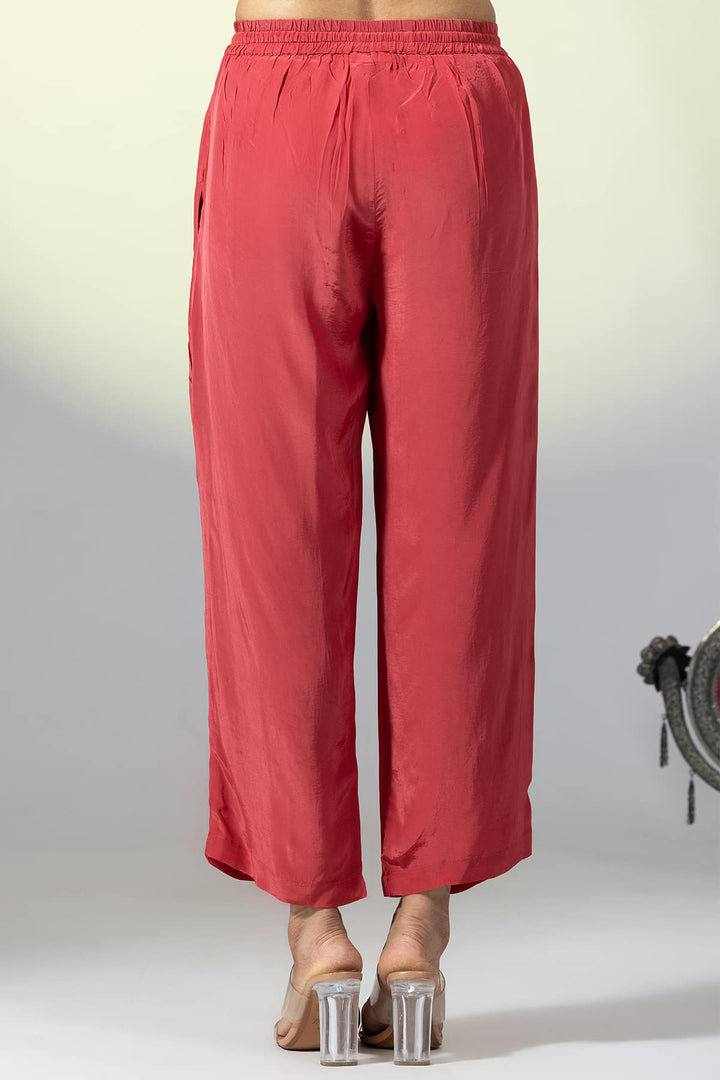 Solid Red Natural Crepe Ensemble Palazzo
