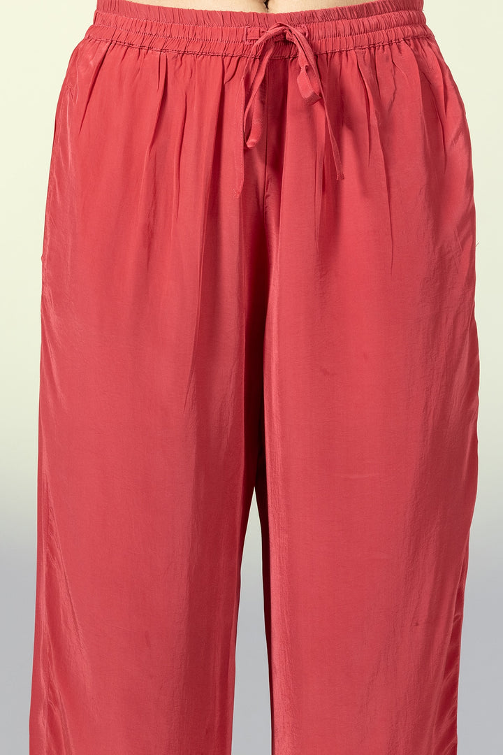 Solid Red Natural Crepe Ensemble Palazzo