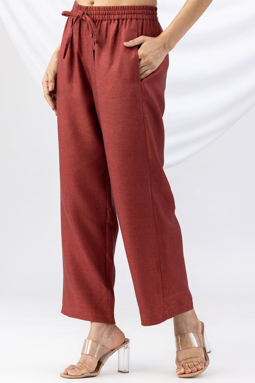 Solid Red Pashmina Winter Palazzo