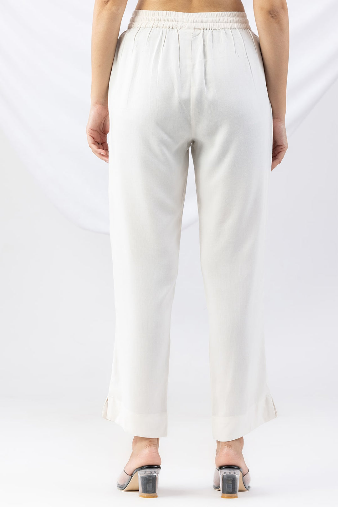 Off White Solid Tencel Twill Palazzo