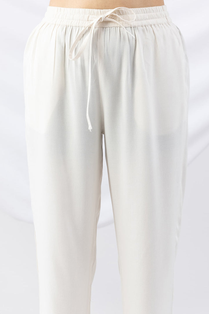 Off White Solid Tencel Twill Palazzo