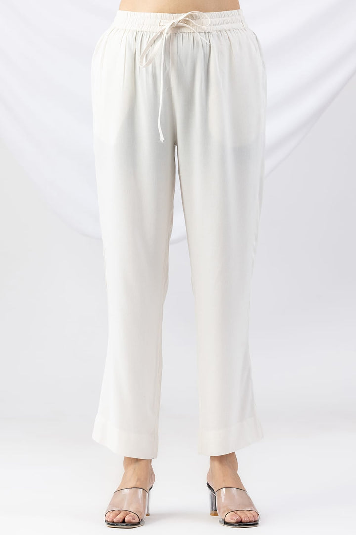 Off White Solid Tencel Twill Palazzo