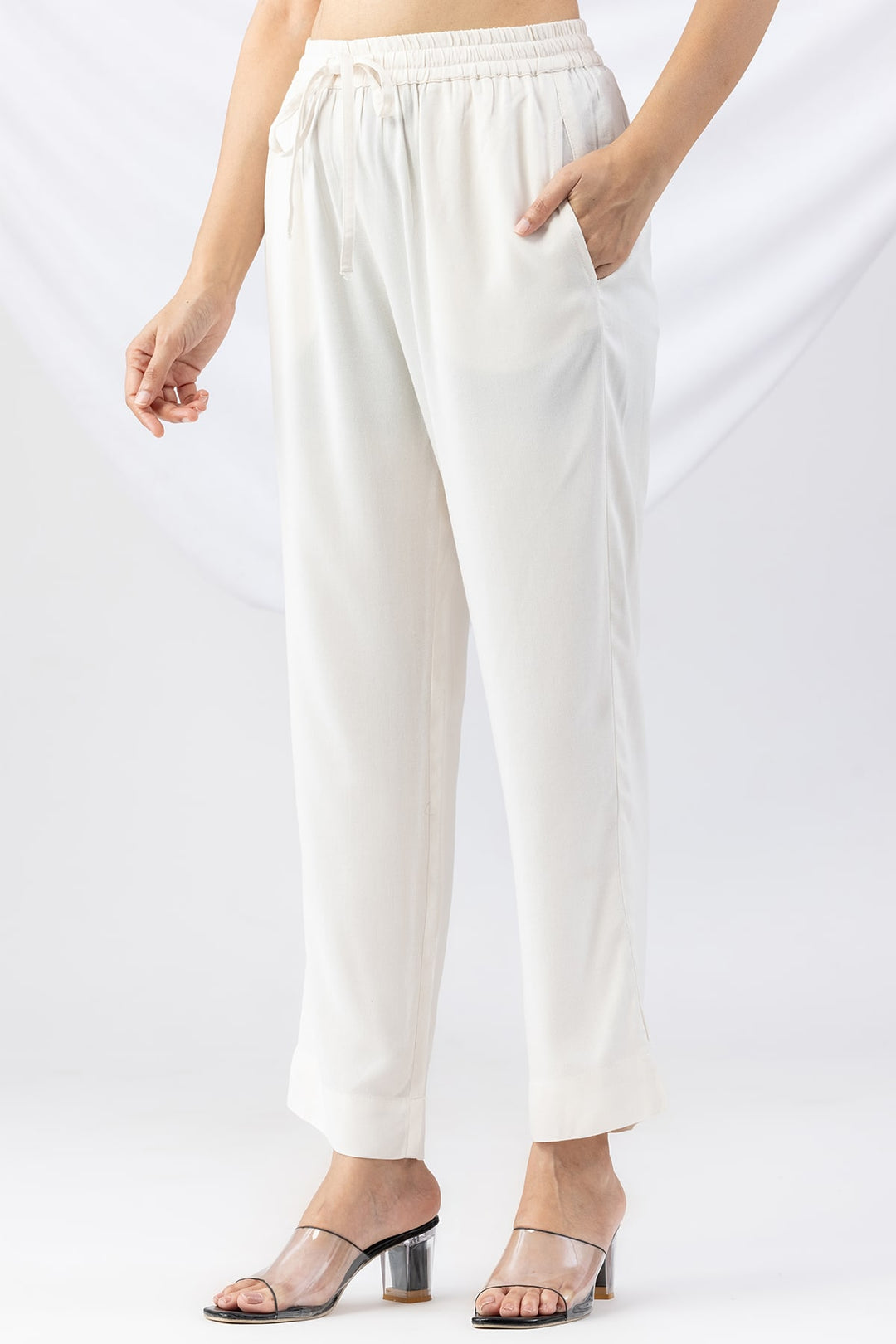 Off White Solid Tencel Twill Palazzo