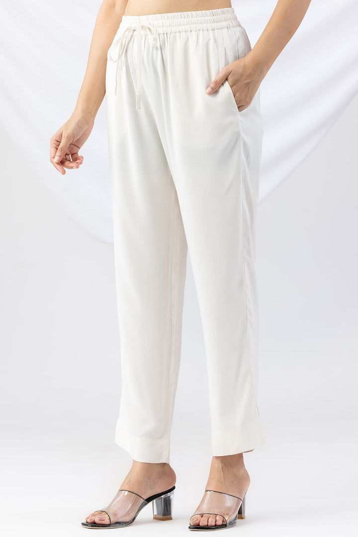 Off White Solid Tencel Twill Palazzo