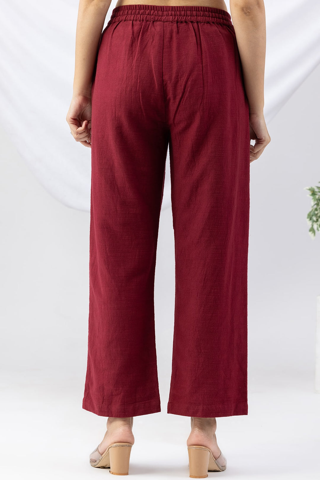 Maroon Cotton Viscose Slub Winter Palazzo