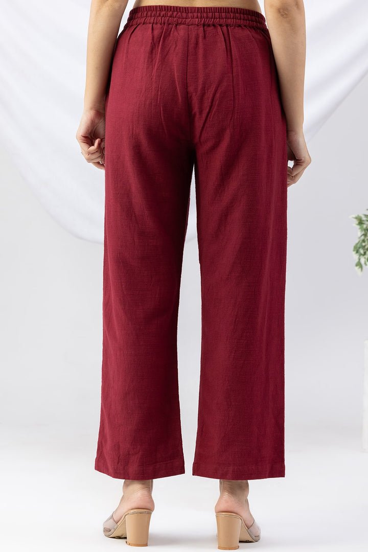 Maroon Cotton Viscose Slub Winter Palazzo