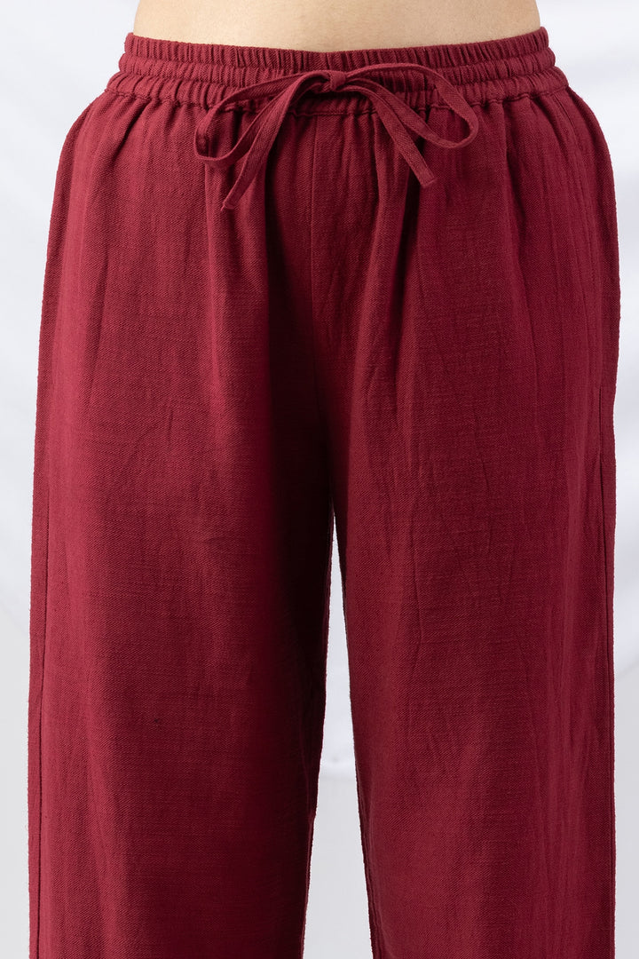 Maroon Cotton Viscose Slub Winter Palazzo