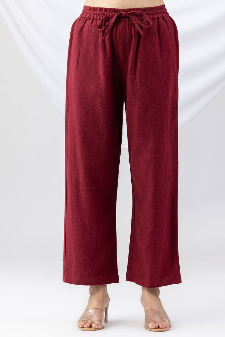 Maroon Cotton Viscose Slub Winter Palazzo