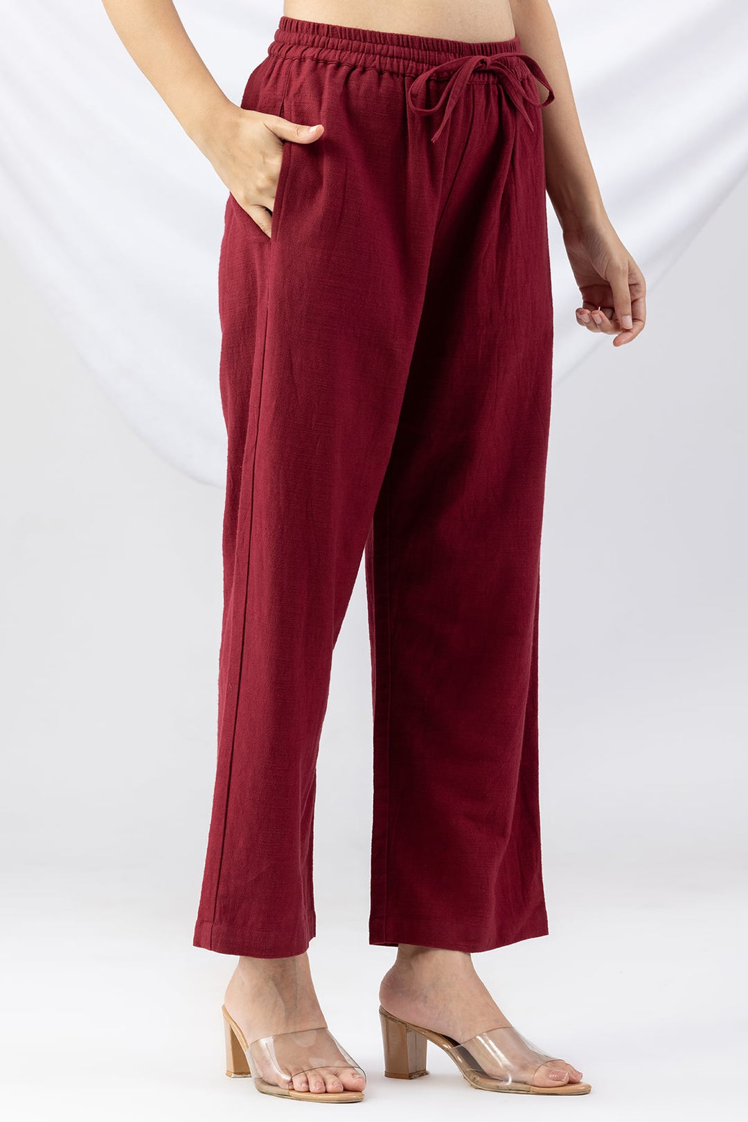 Maroon Cotton Viscose Slub Winter Palazzo