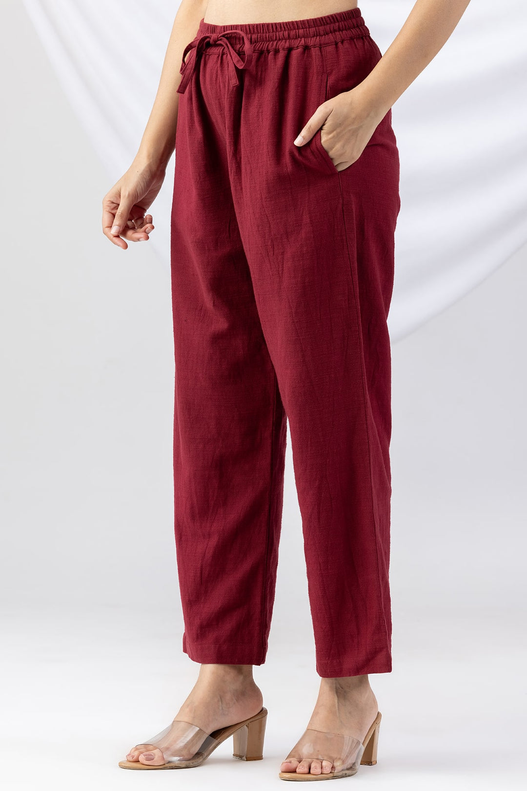 Maroon Cotton Viscose Slub Winter Palazzo