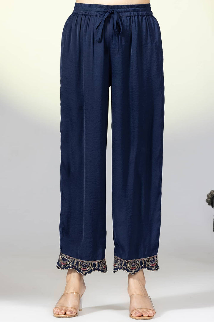 Navy Viscose Embellished Palazzo